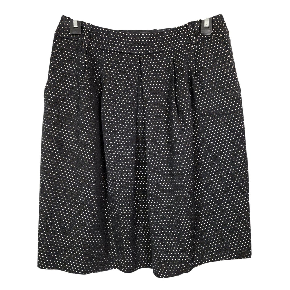 Vtg TALBOTS Size 6 Black Gold Polka Dot Rockabilly Pleated Pocket Mini Skirt EUC